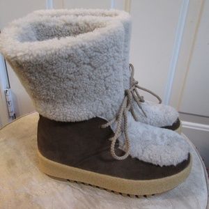 new MONTELLIANA 1965-Sonia Shearling-Trimmed Leather Booties Sz 36